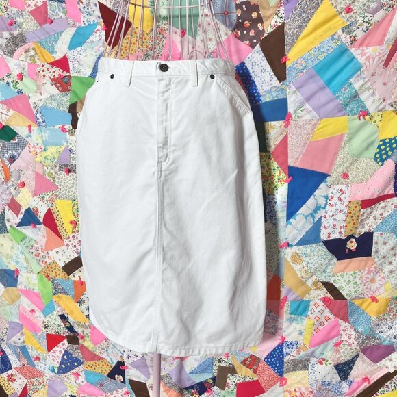 vintage 90s Y2K  midi skirt white denim minimal  | M-L | cotton Liz Claiborne - Picture 1 of 10